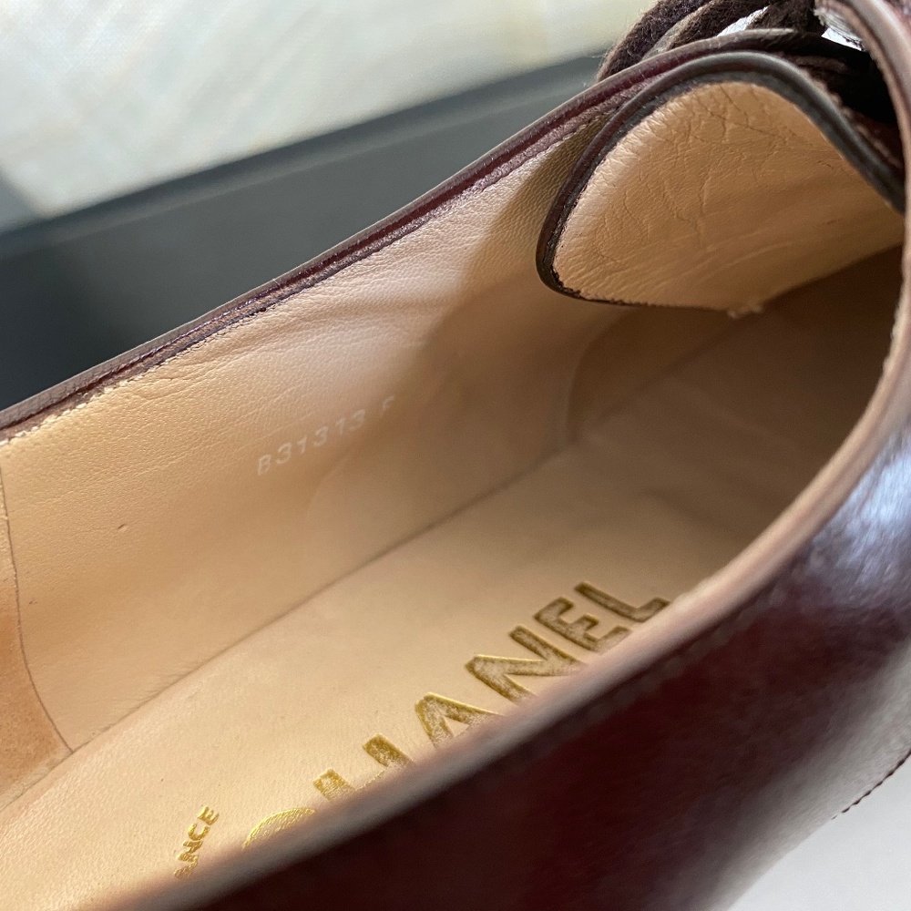 Chanel brown loafers laced black leather dress shoes moccasins 35 France oxfords - Picture 7 of 12